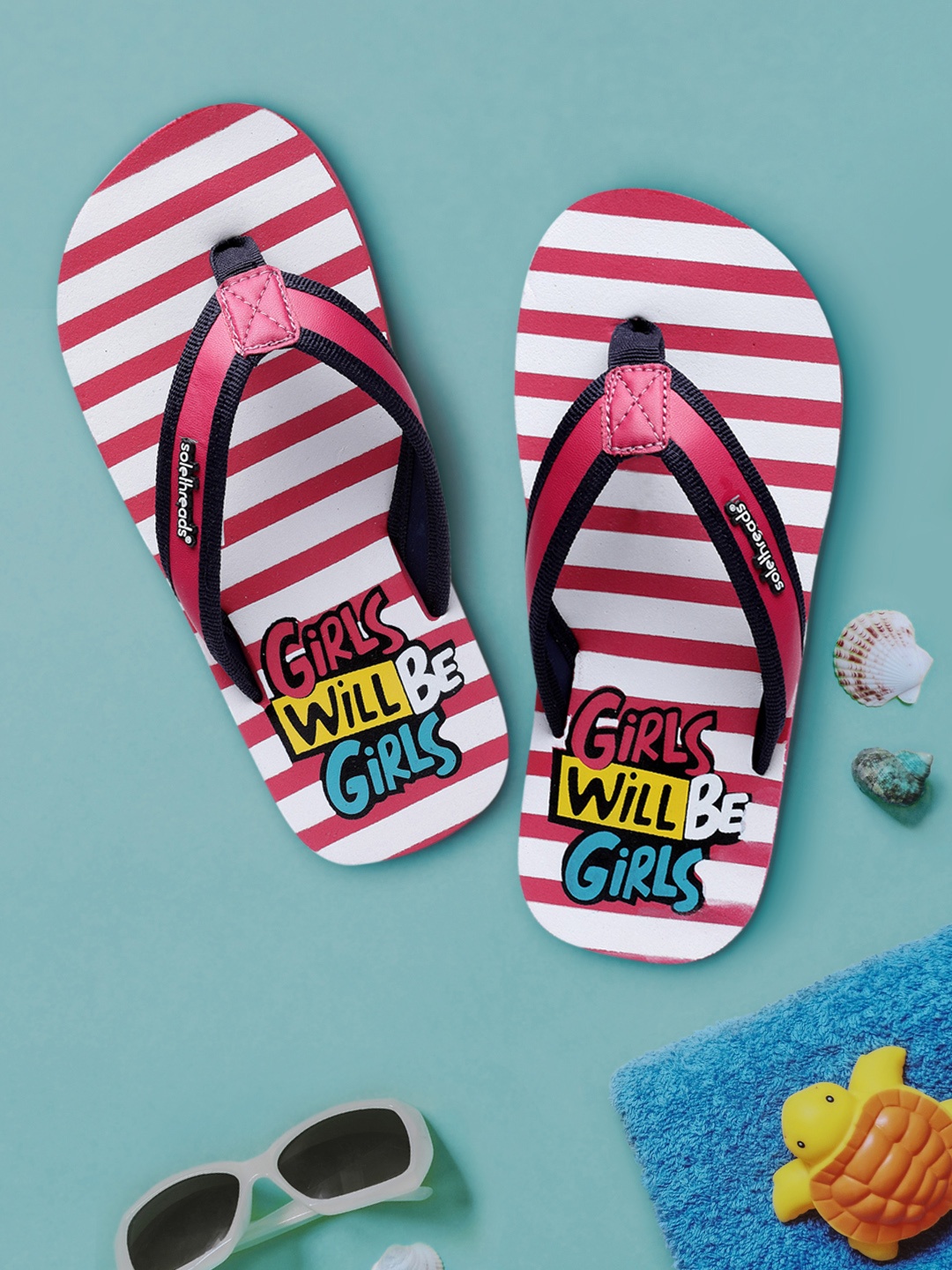

Solethreads Kids Pink & White Striped Thong Flip-Flops