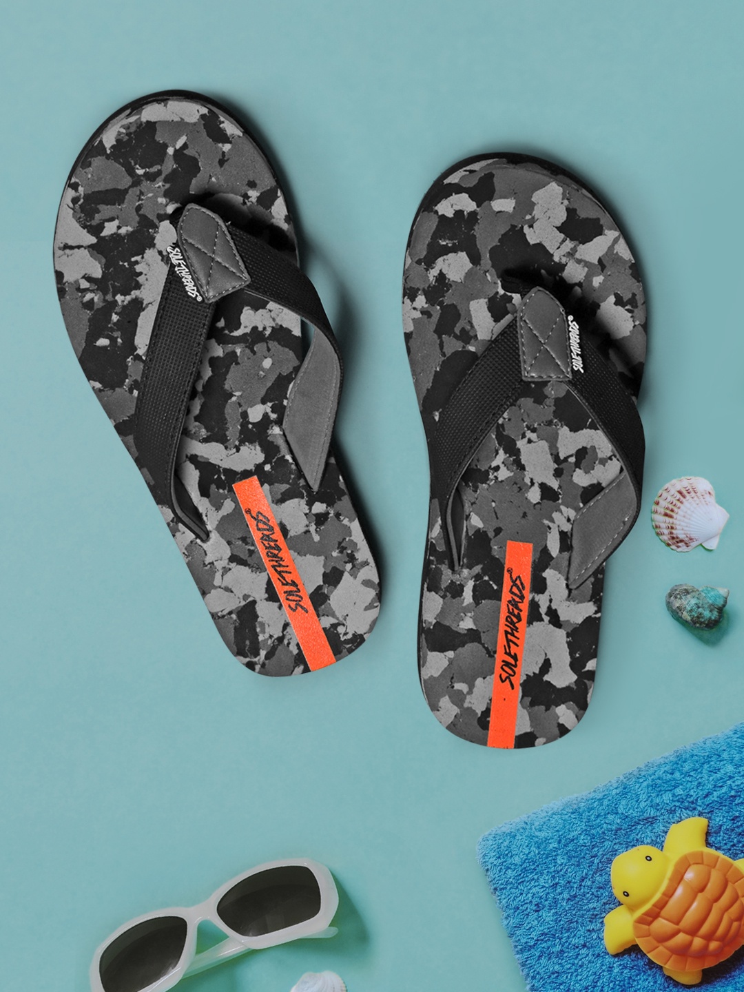 

Solethreads Unisex Kids Black & Orange Printed Thong Flip-Flops