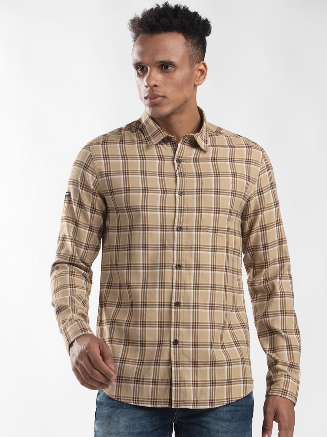 

STARTER Men Beige Checked Cotton Casual Shirt