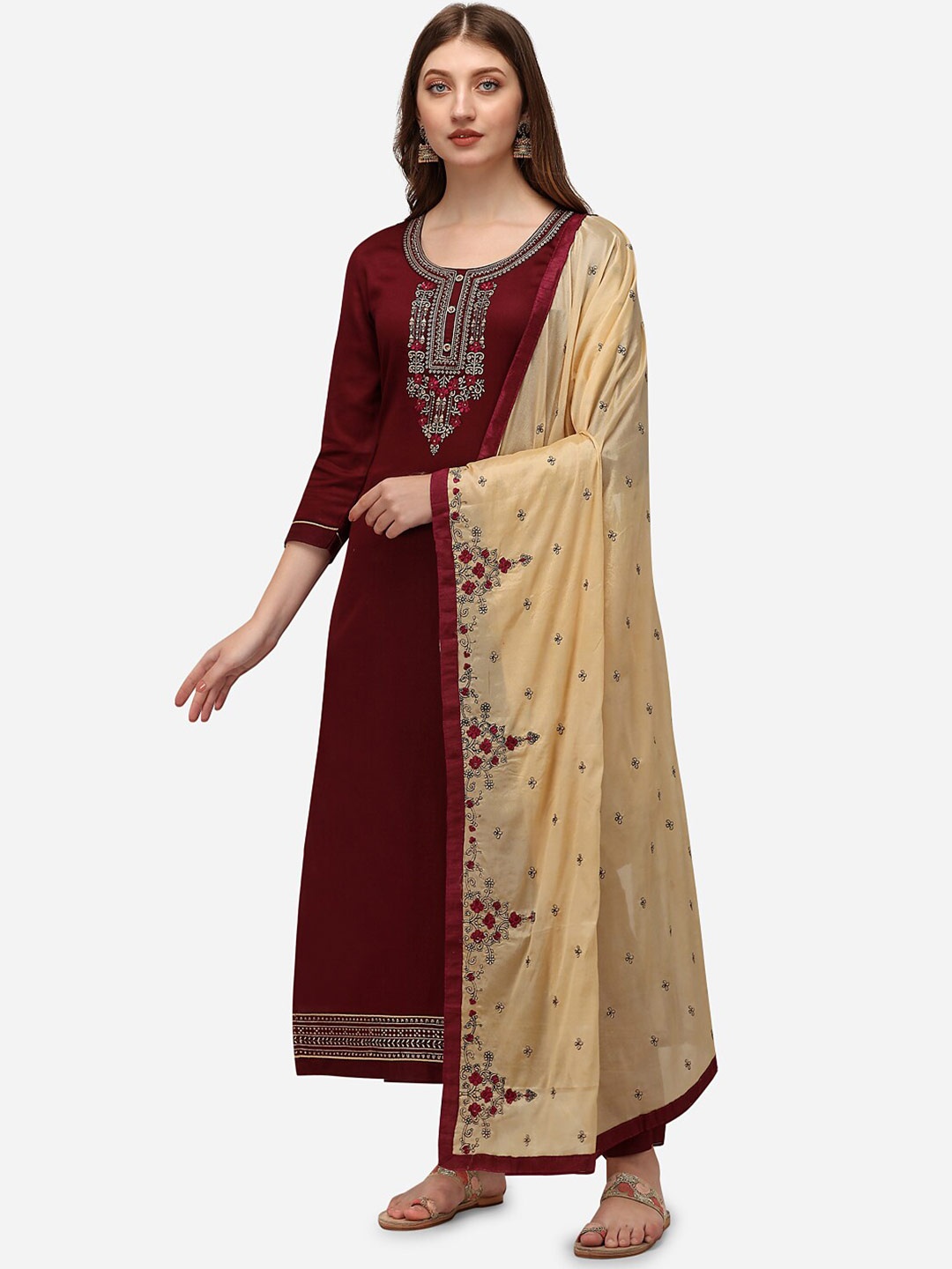 

Nivah Fashion Purple & Cream-Coloured Embroidered Pure Cotton Unstitched Dress Material