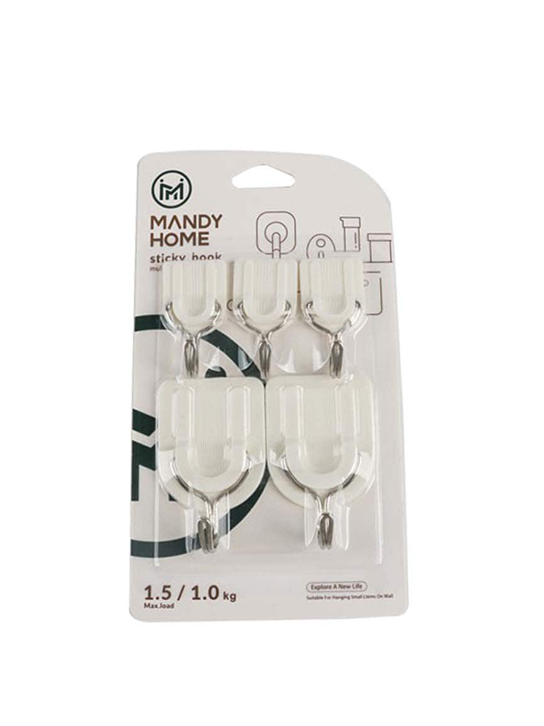 

MARKET99 Pack of 5 White Solid Wall Sticky Hooks and Holders