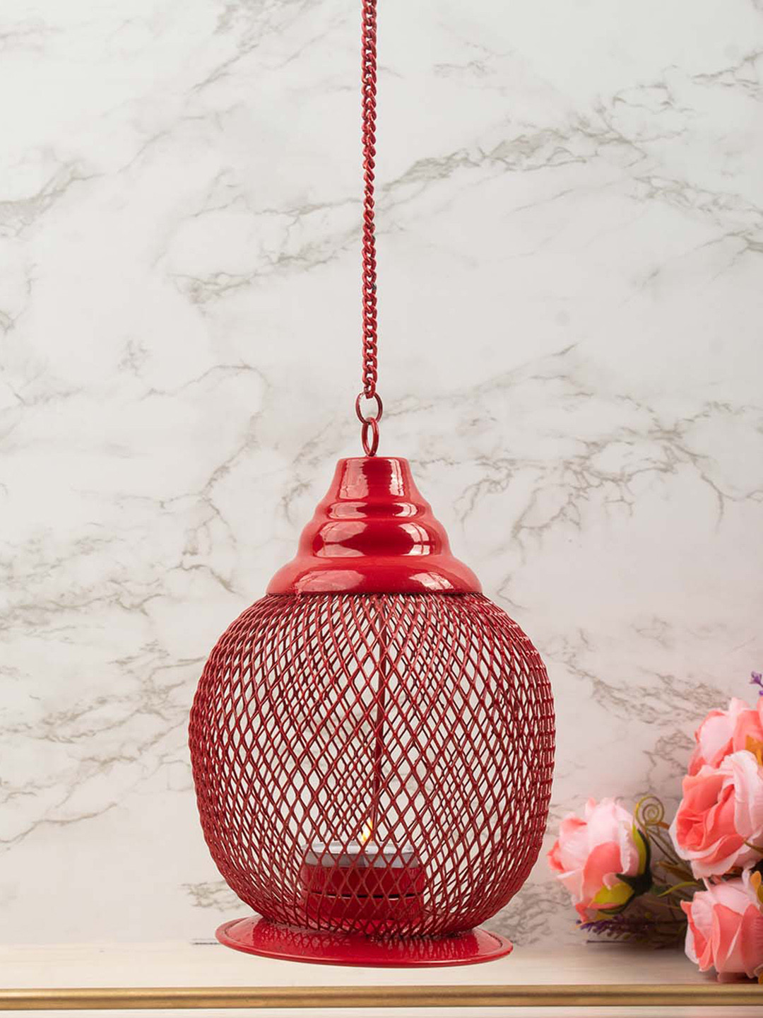 

MARKET99 Red Solid Hanging Lantern And Candle Tealight Holder