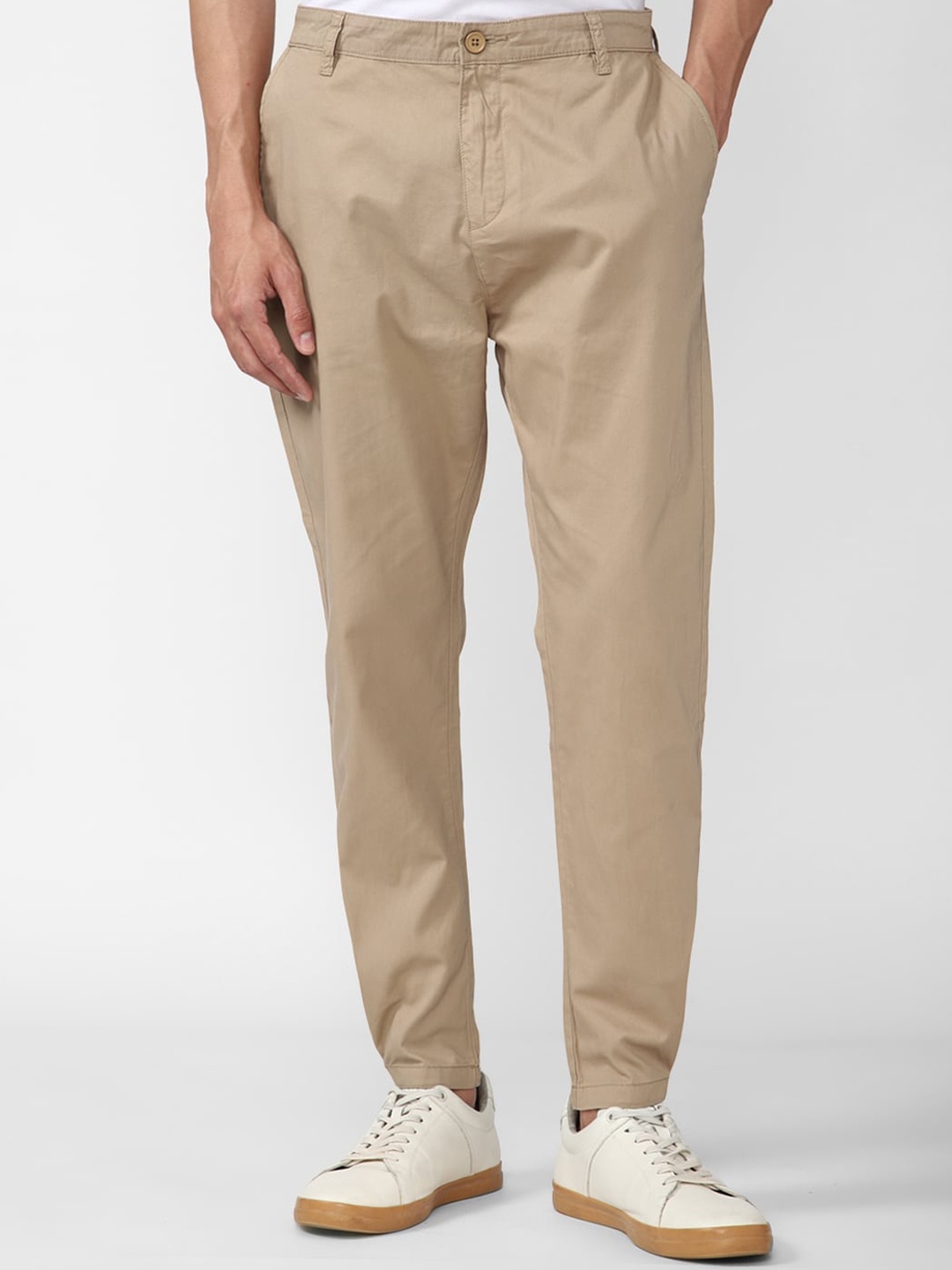 

FOREVER 21 Men Beige Pure Cotton Chinos Trousers
