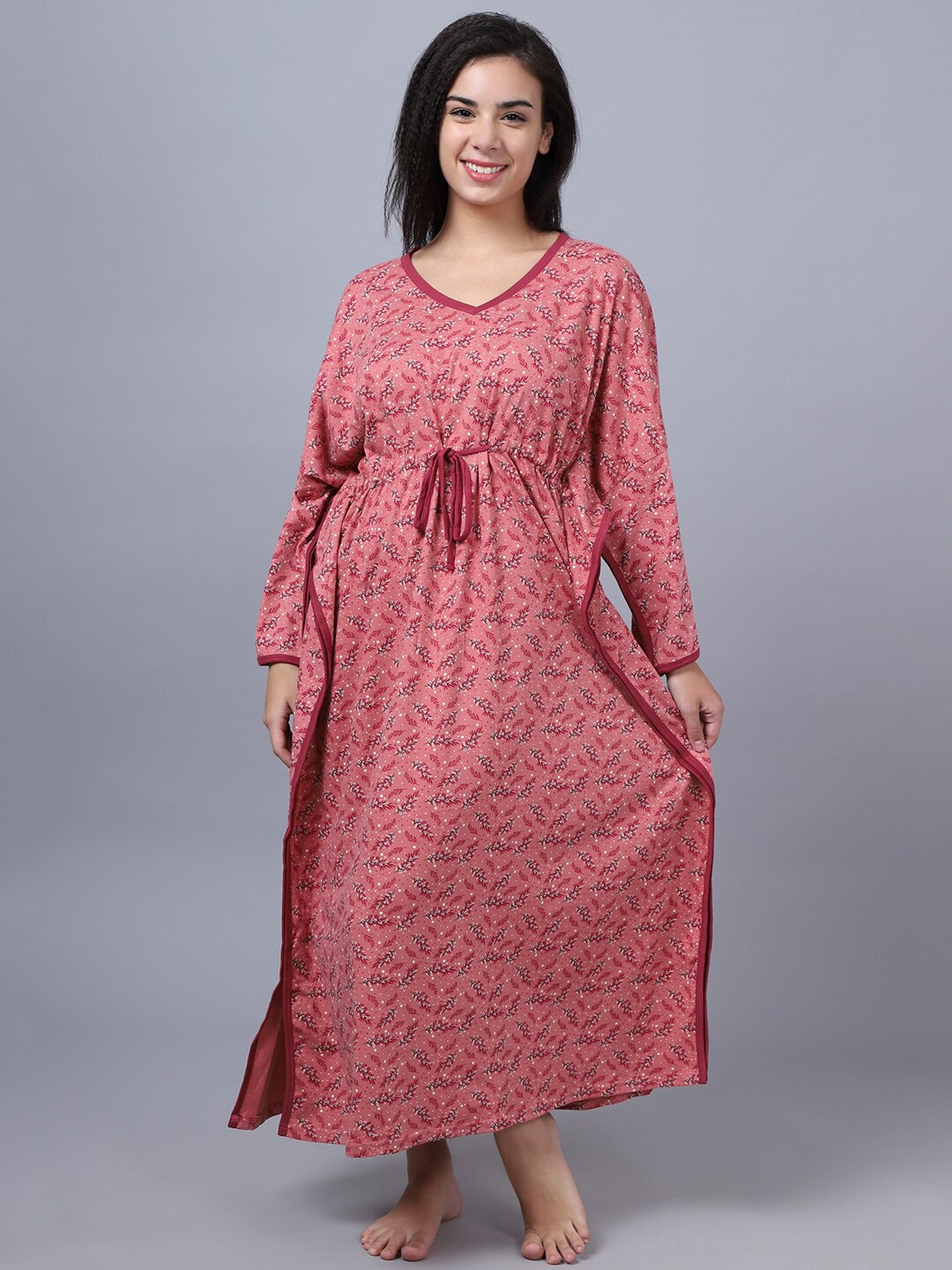 

Kanvin Pink Printed Kaftan Maxi Nightdress