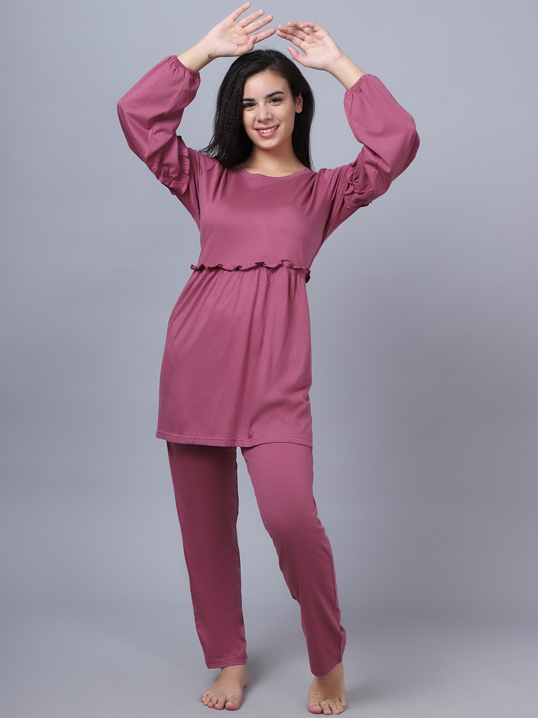 

Kanvin Women Mauve Top & Pyjama Night suit