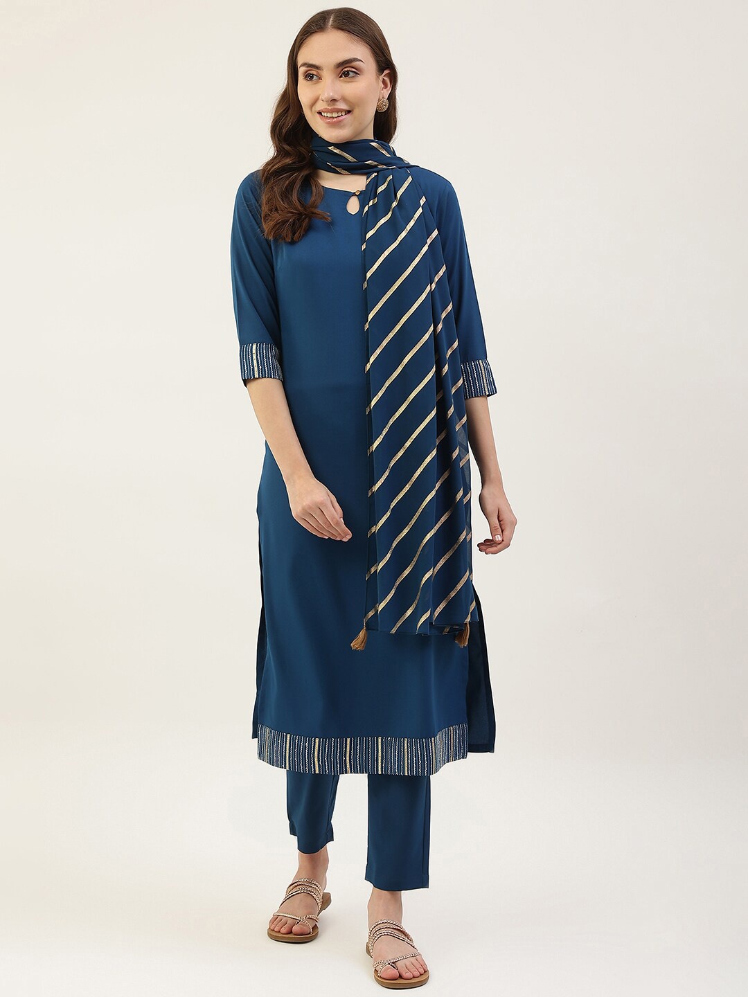 

FIORRA Women Blue Kurta with Trousers & With Dupatta