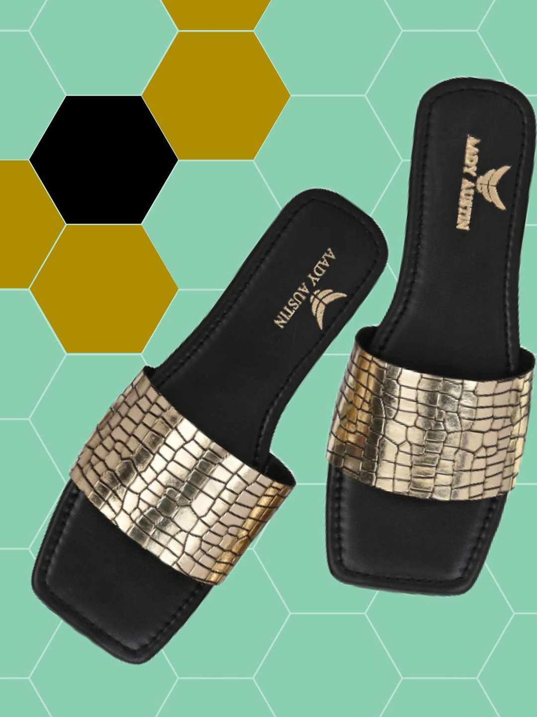 

AADY AUSTIN Women Gold-Toned Textured Open Toe Flats