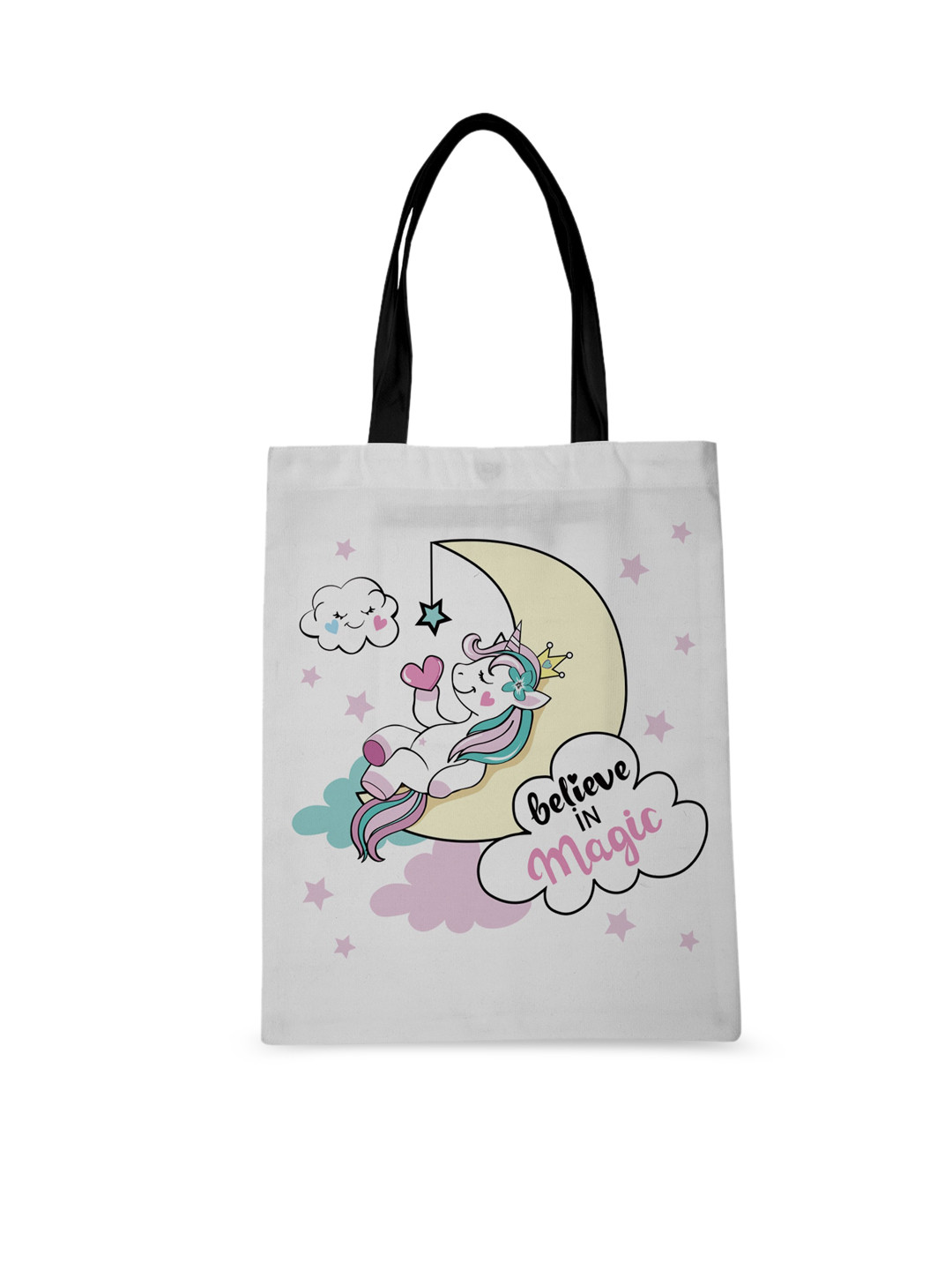 

Crazy Corner White Printed Shopper Tote Bag with Applique