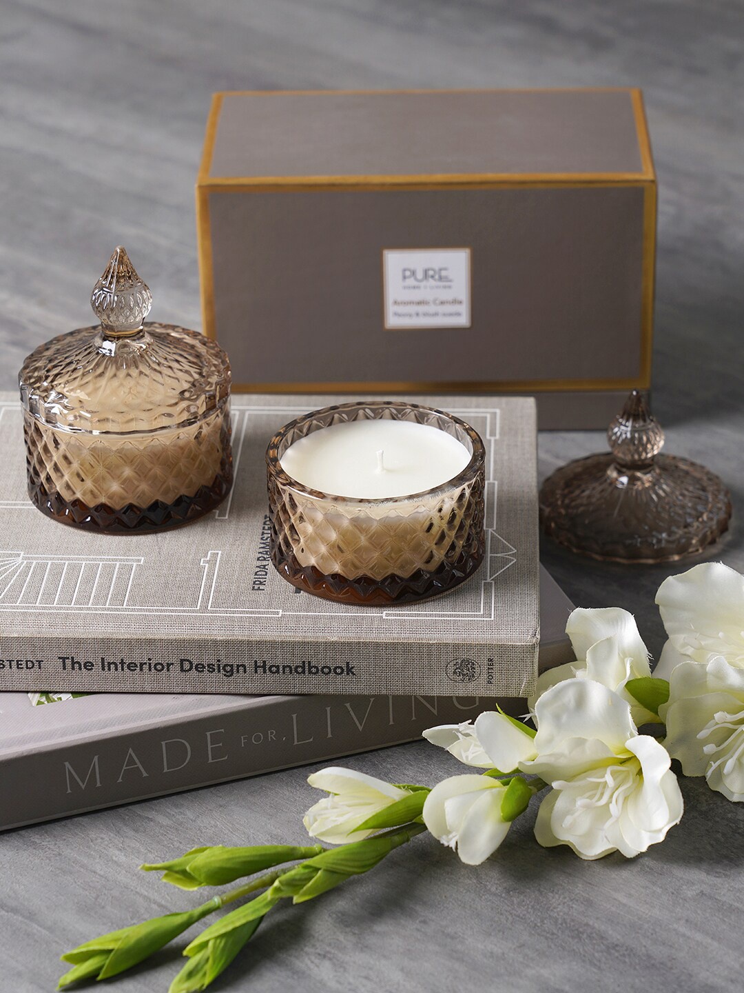 

Pure Home and Living Set Of 2 Gold-Toned Ribbed Design Candle