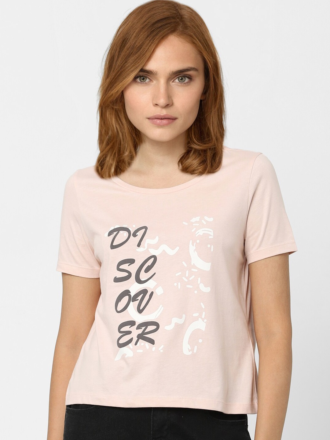 

Vero Moda Women Pink Typography Printed Cotton T-shirt