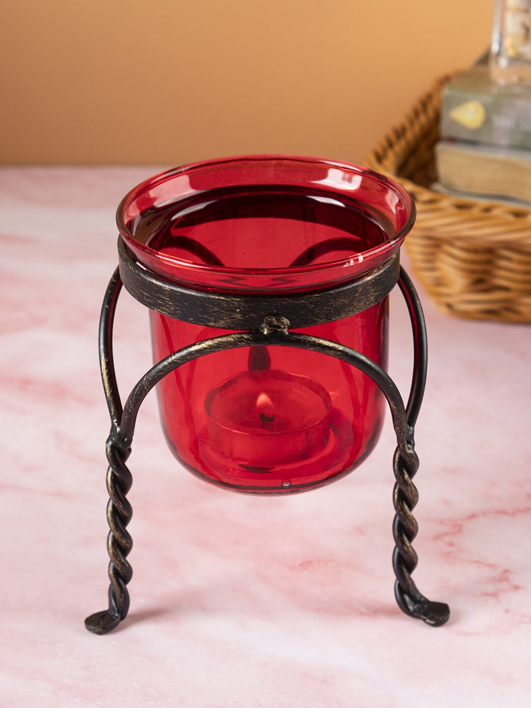 

MARKET99 Red & Black Solid Mild Glass T-Light Candle Holder