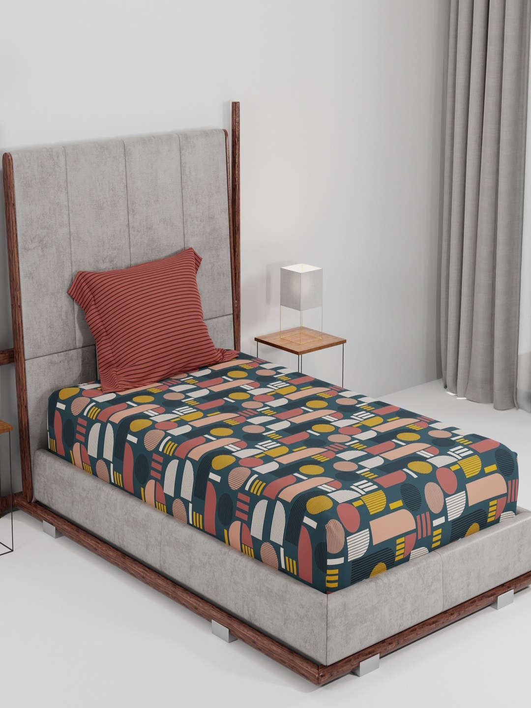 

Trident Red & Blue Geometric 144 TC Single Bedsheet with 1 Pillow Cover