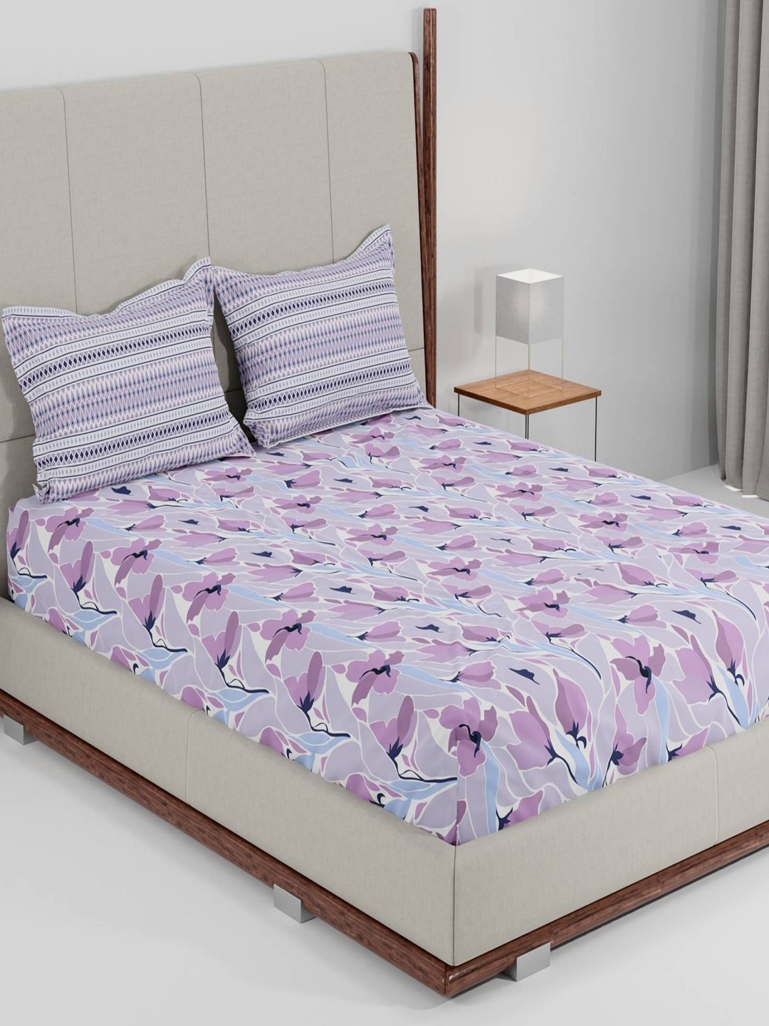 

Trident Purple & Blue Floral 180 TC Queen Bedsheet with 2 Pillow Covers