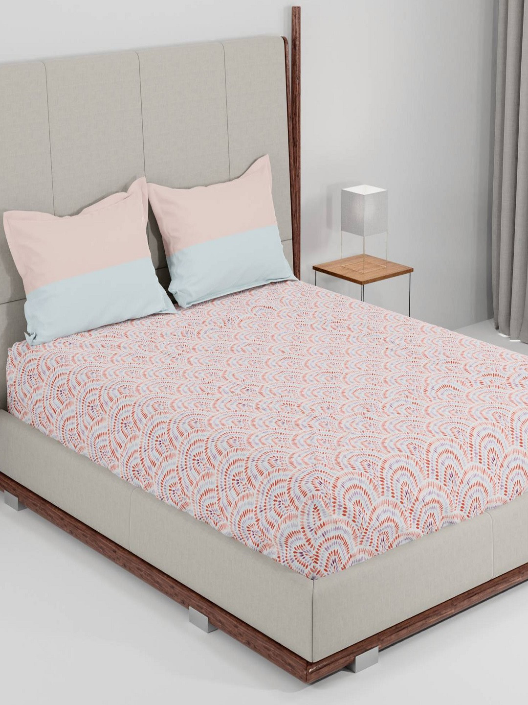 

MYTRIDENT Pink Purple Geometric Printed 144 TC Queen Bedsheet with 2 Pillow Covers