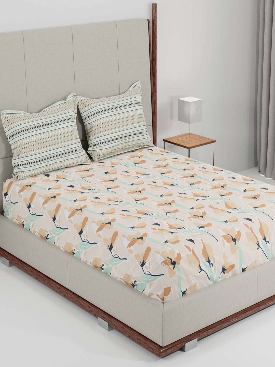 

Trident Beige & Brown Floral 144 TC Queen Bedsheet with 2 Pillow Covers