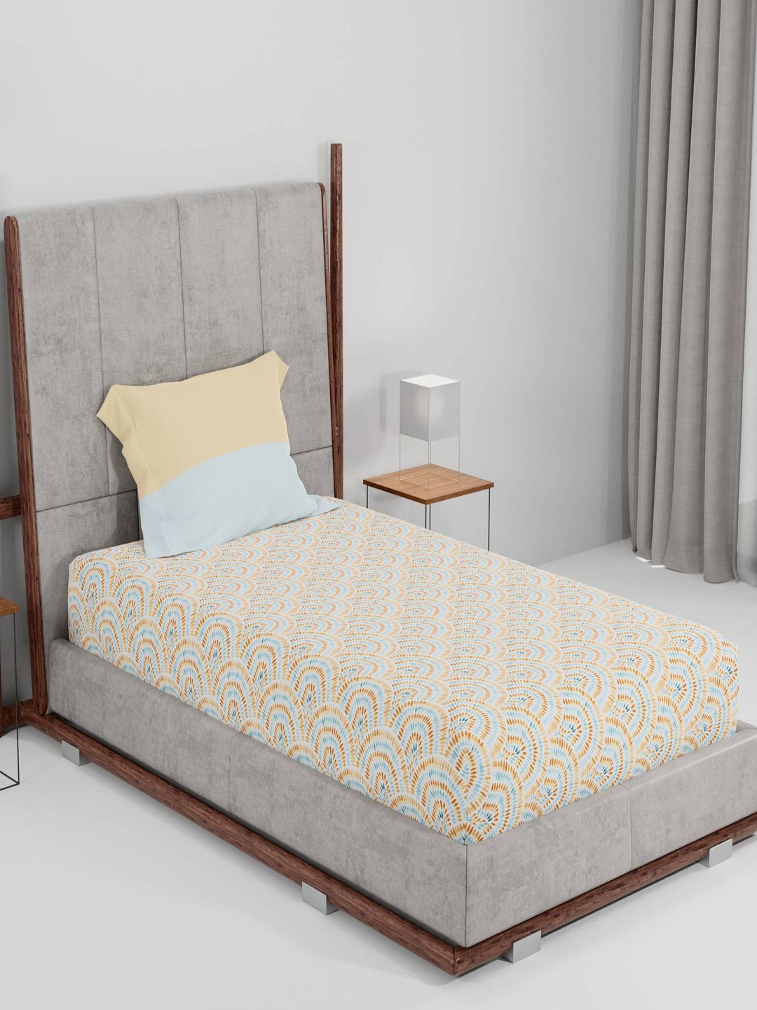 

Trident Blue & Yellow Geometric 144 TC Single Bedsheet with 1 Pillow Covers