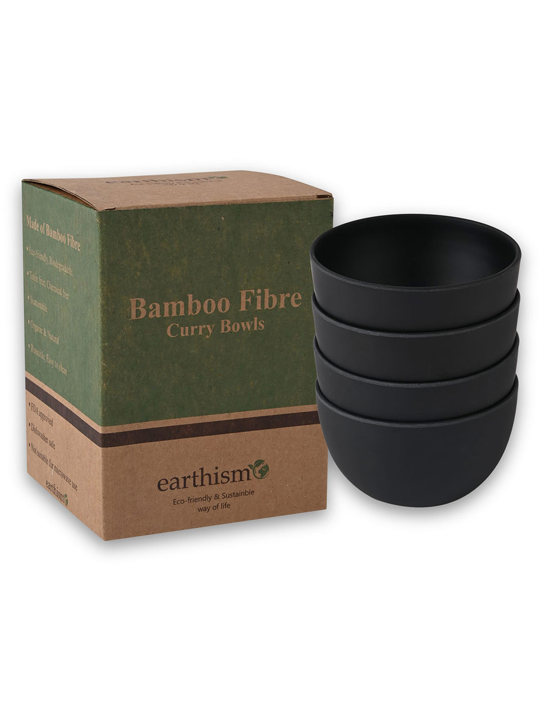 

earthism Black 4 Pieces Bamboo Matte Curry Bowls Set