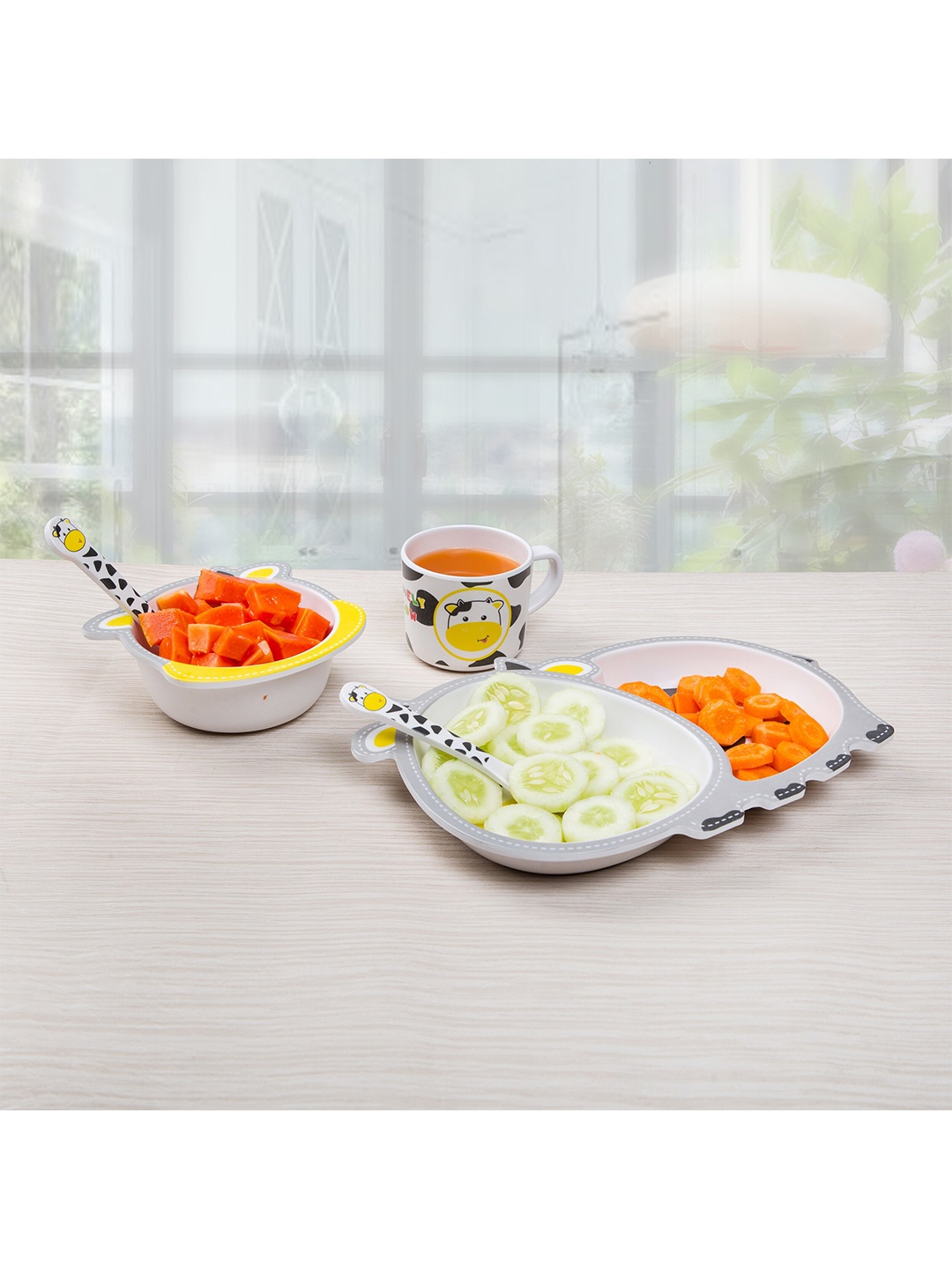 

earthism White & Black 5 Pieces Printed Bamboo Matte Dinner Set