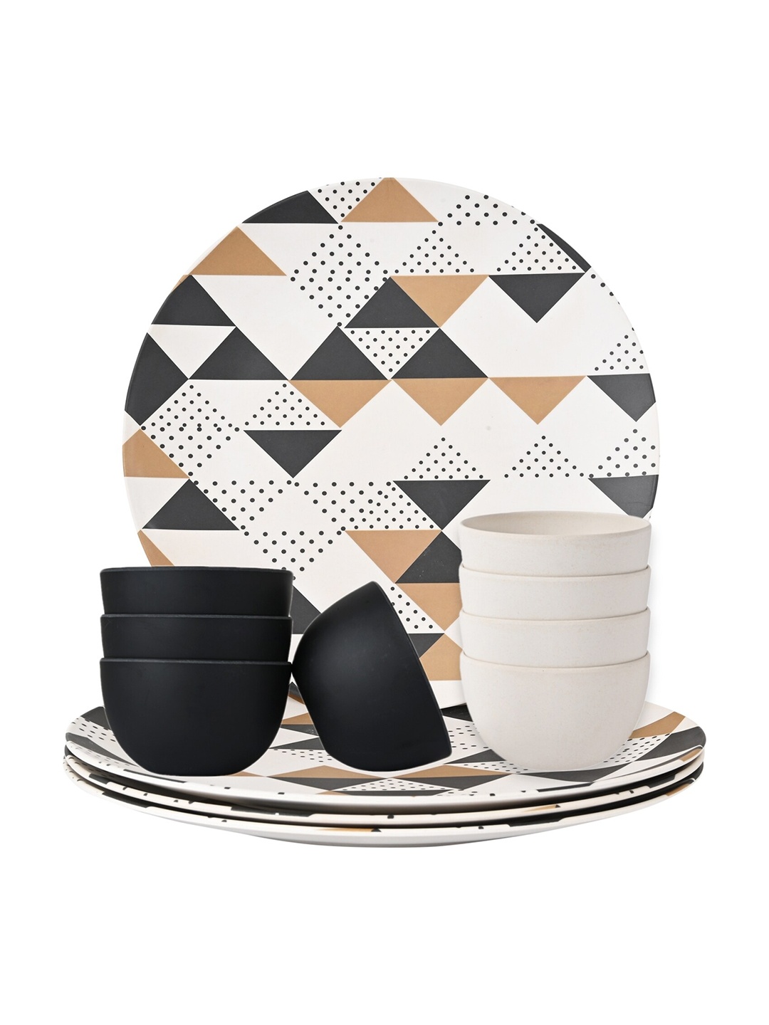

earthism Set of 12 Black & White Printed Matte Dinner Set