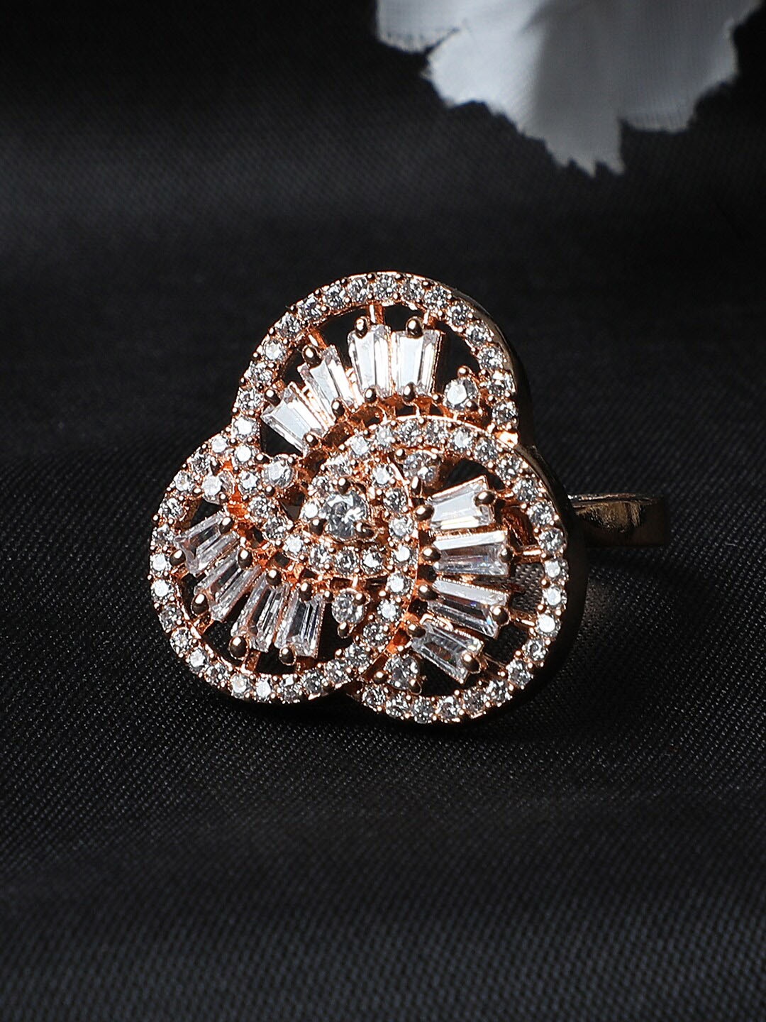 

Bhana Fashion Rose Gold-Plated White AD Studded Adjustable Finger Ring