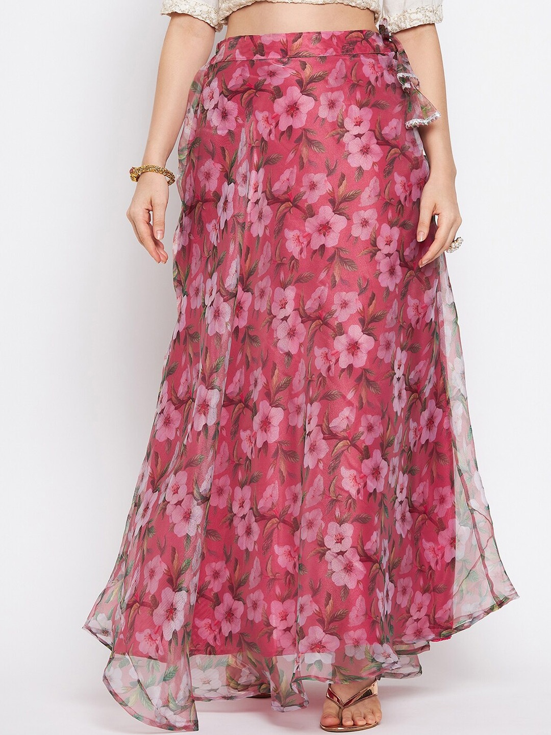 

Clora Creation Women Pink Floral Printed Flared Maxi Skirt
