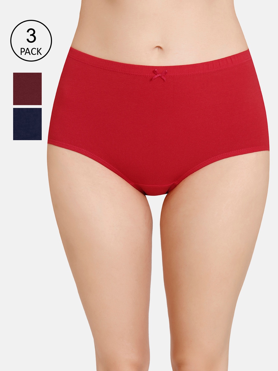 

Amante Women Pack Of 3 Solid High-Rise High Waist Basic Briefs, Red