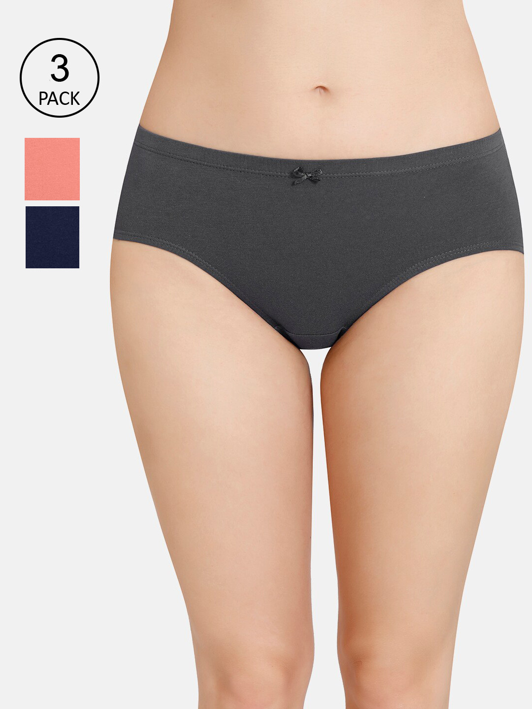 

Amante Women Pack Of 3 Solid Mid-Rise Hipster Briefs, Charcoal