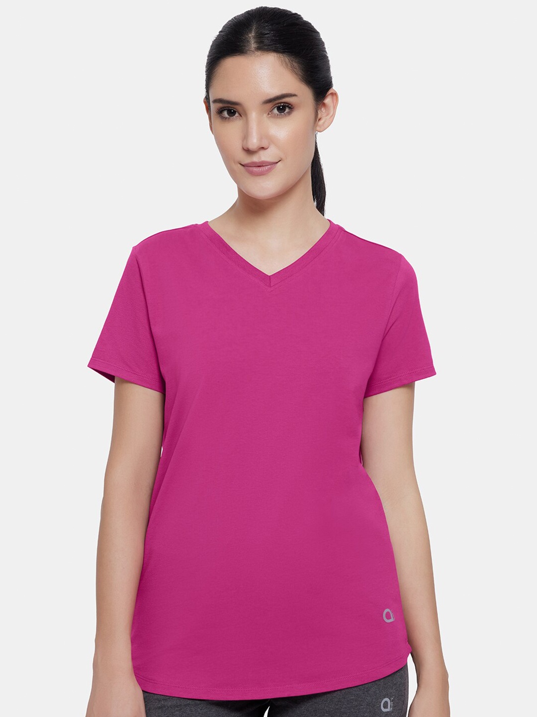 

Amante Women Purple V-Neck Raw Edge Cotton T-shirt