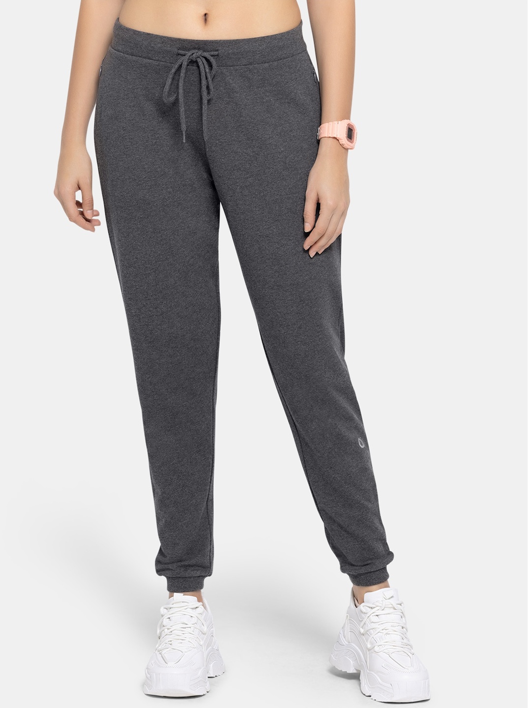 

Amante Women Grey Solid Pure Cotton Relaxed-Fit Joggers