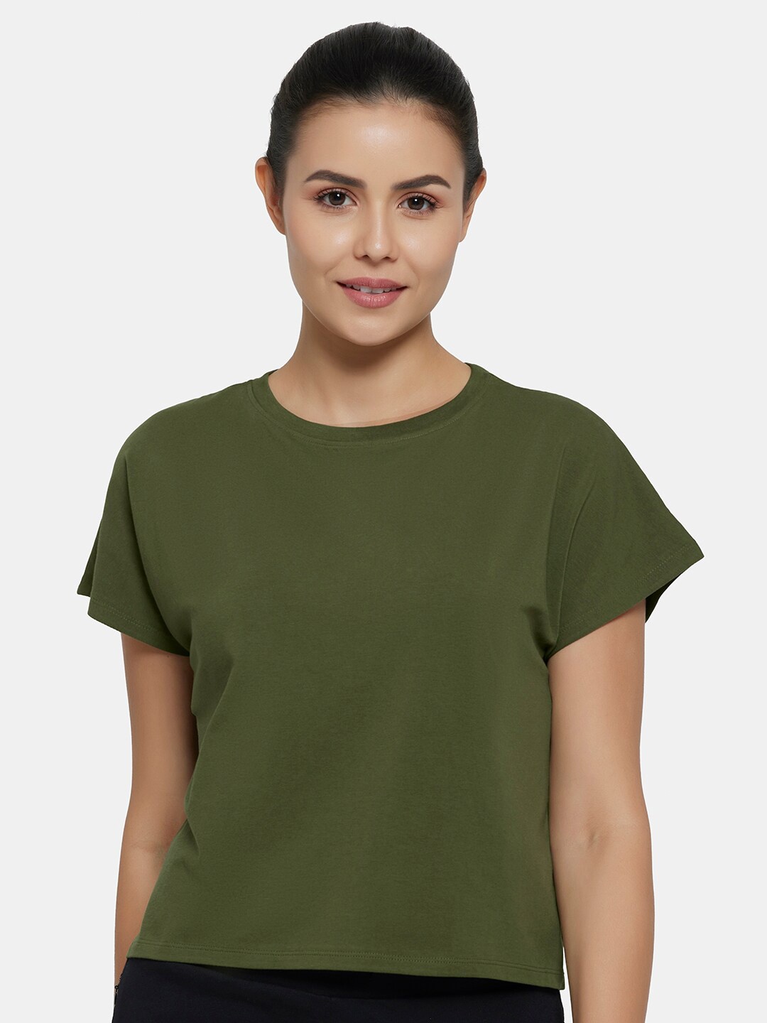 

Amante Women Olive Green Extended Sleeves T-shirt