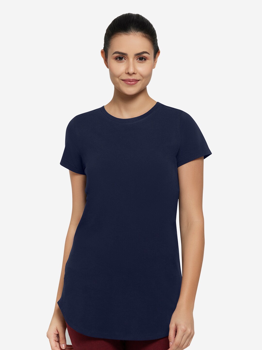 

Amante Women Navy Blue Round Neck Cotton T-shirt