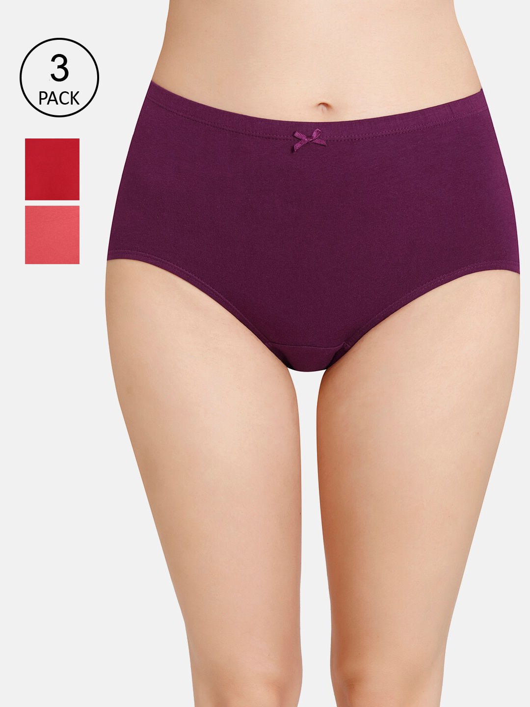 

Amante Women Pack Of 3 Solid High-Rise High Waist Basic Briefs, Red