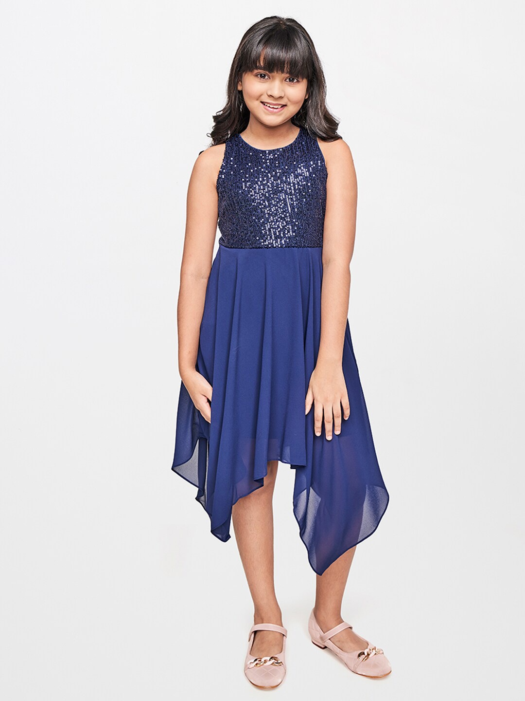 

AND Girls Navy Blue Embellished Midi Dress