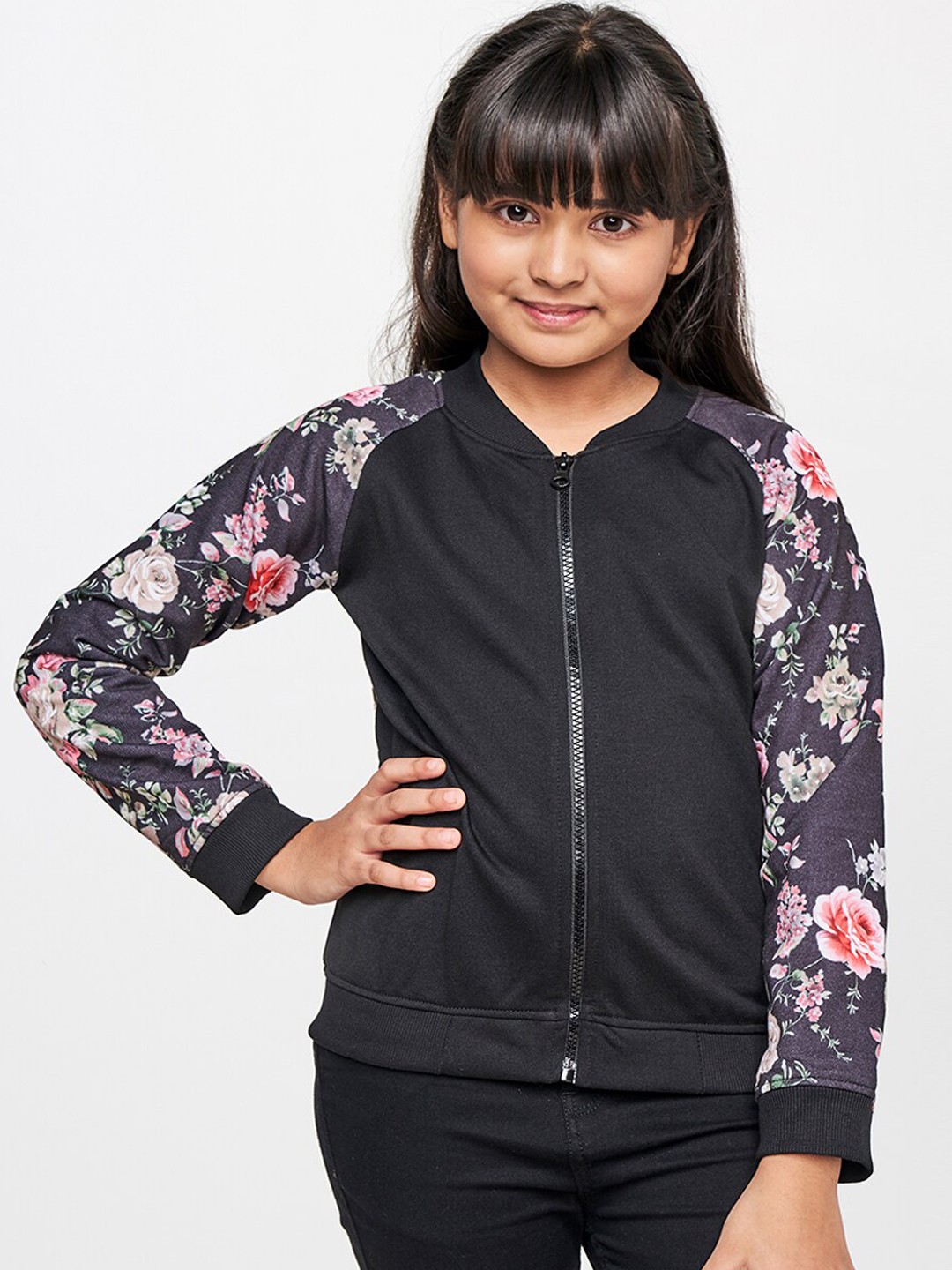 

AND Girls Black Floral Bomber Jacket