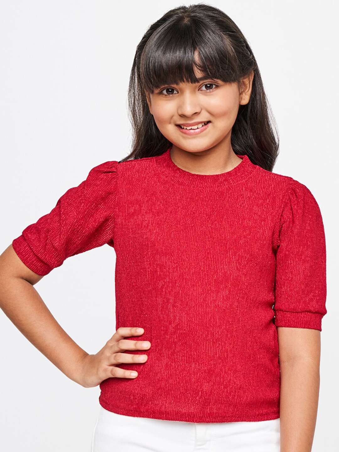 

AND Girls Red Solid Regular Top