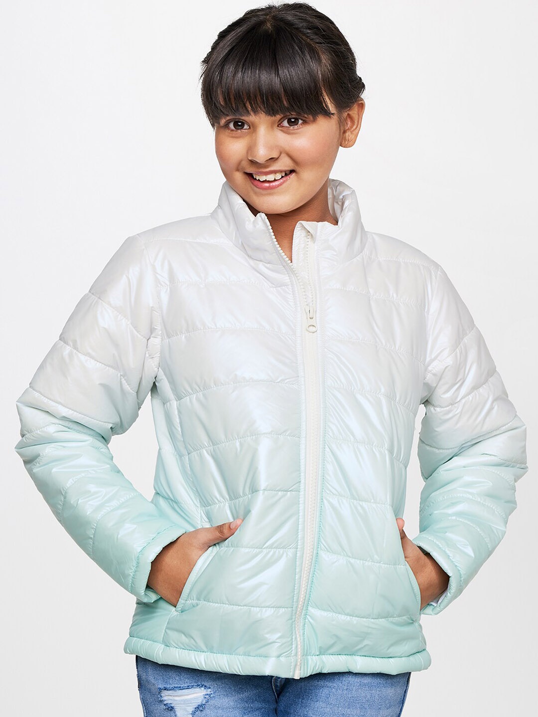

AND Girls Off White & Green Ombre Padded Jacket