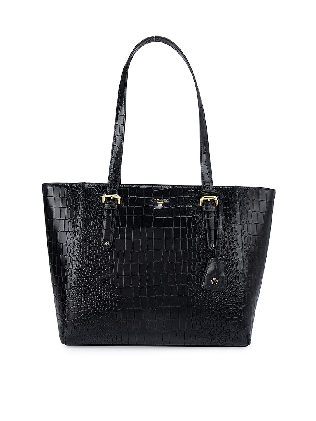 

Da Milano Black Textured Leather Structured Shoulder Bag