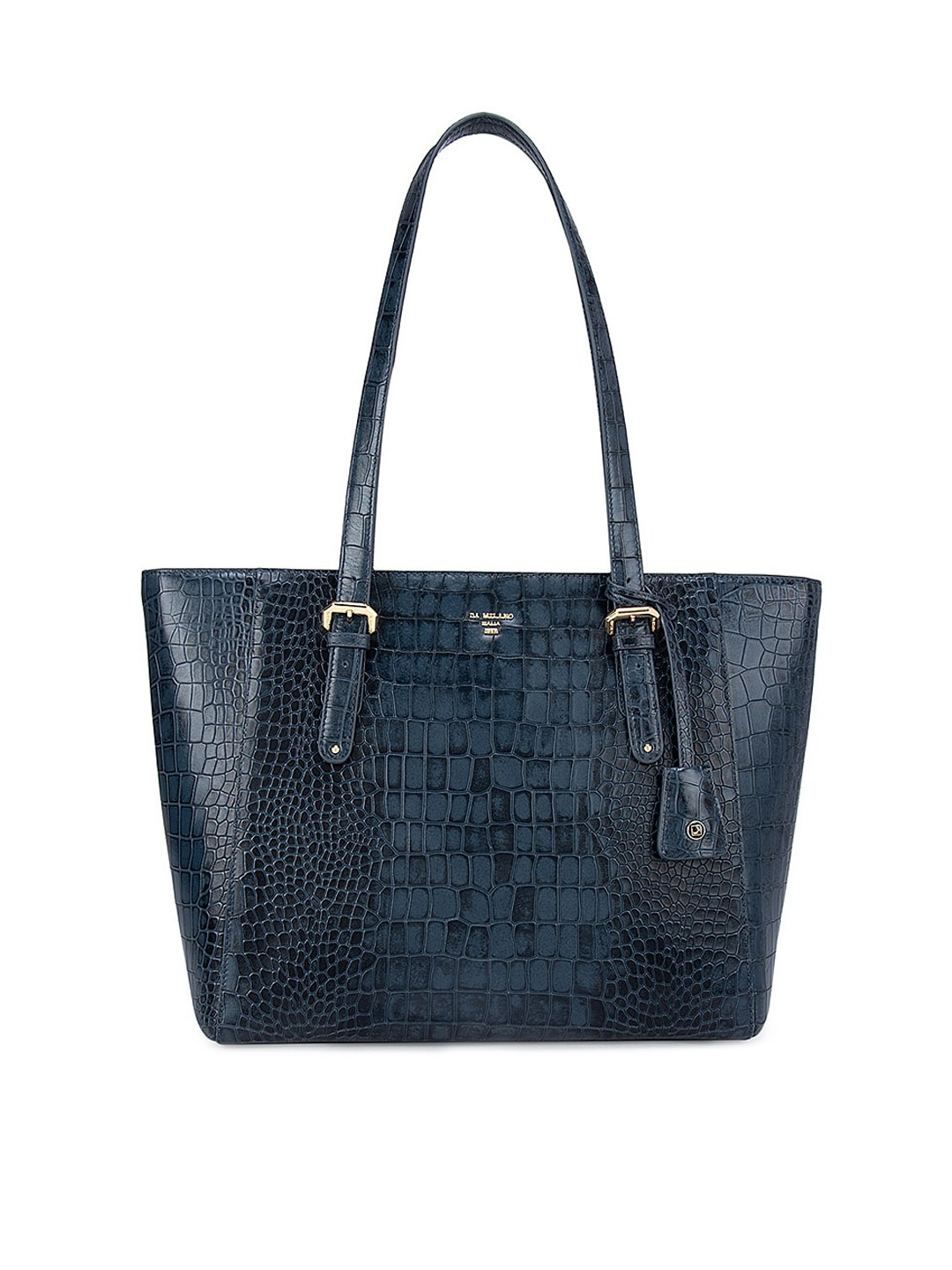

Da Milano Navy Blue Textured Leather Structured Shoulder Bag