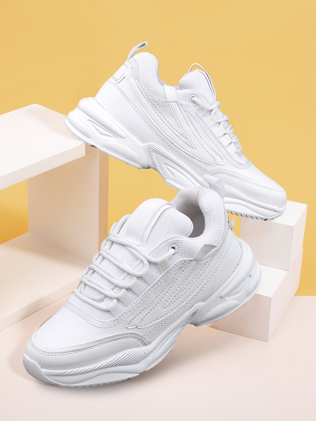 

AROOM Women White Colourblocked High-Top Sneakers