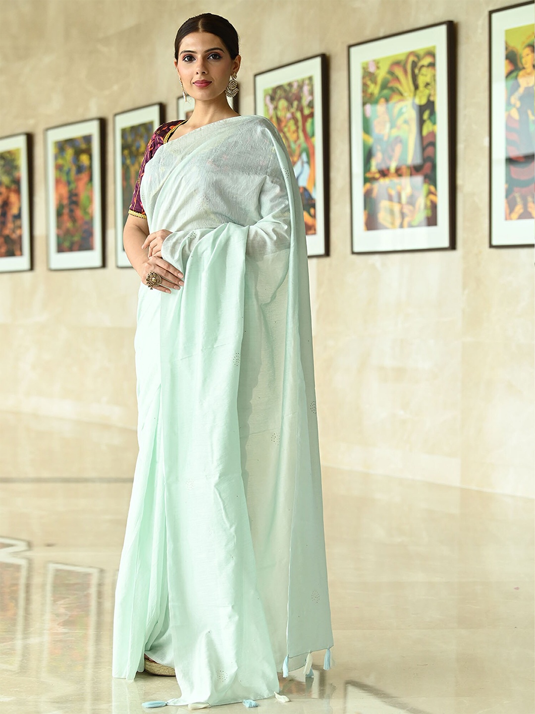 

BEATITUDE Green Pure Cotton Saree