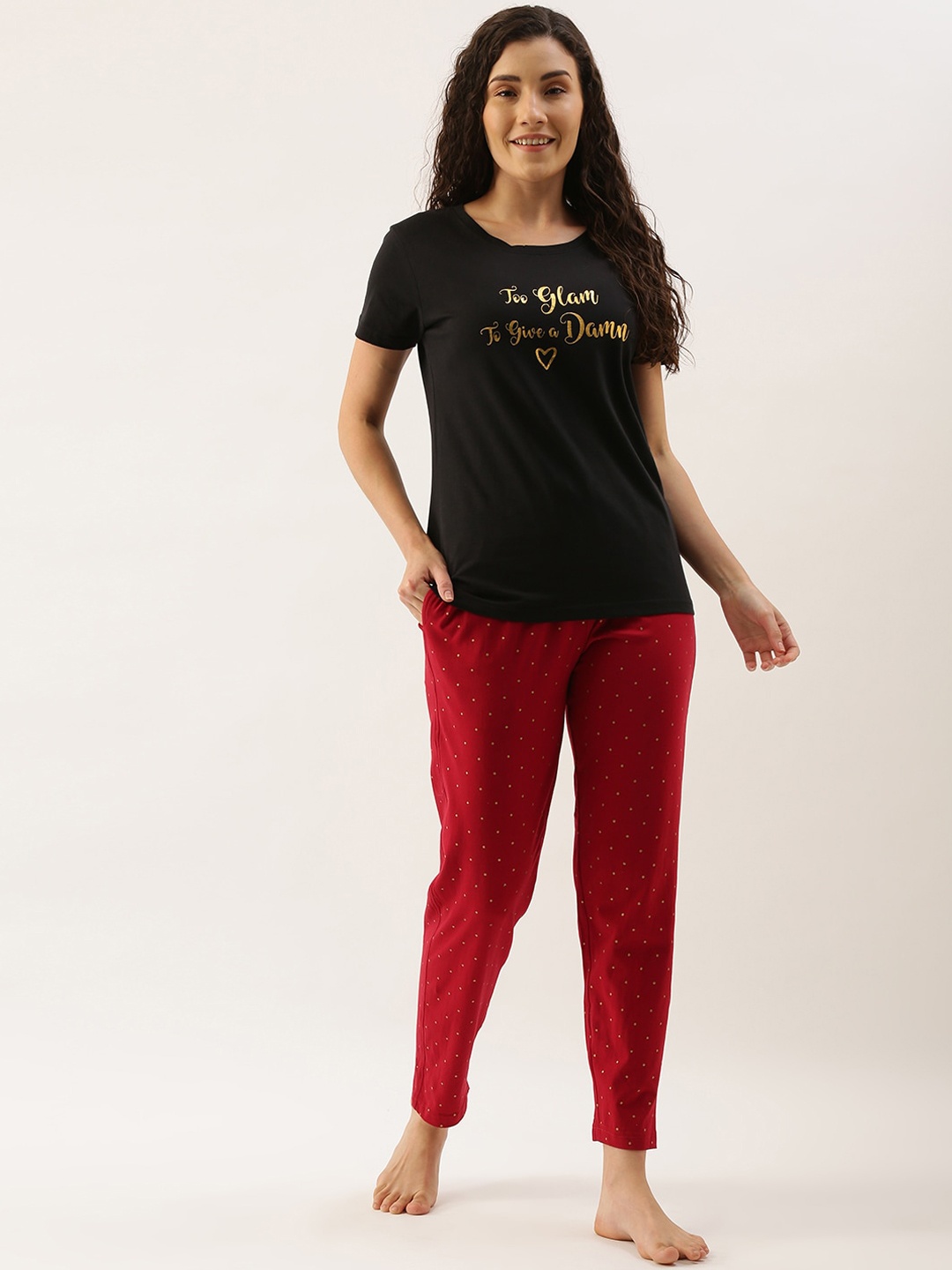

Kryptic Women Black & Red Printed Night suit
