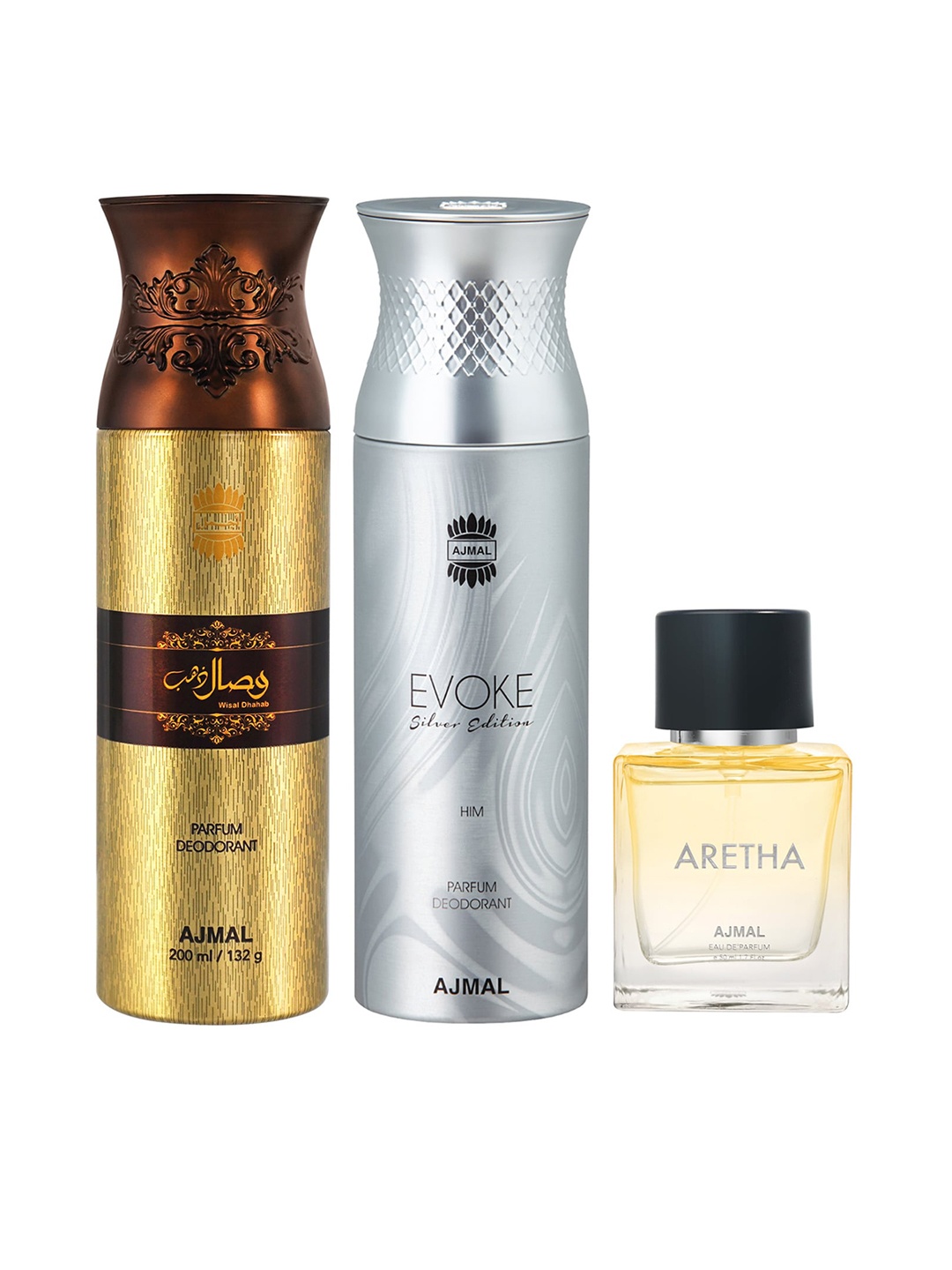 

Ajmal Set Of 3 Evoke & Aretha Perfumes 450ml, Yellow