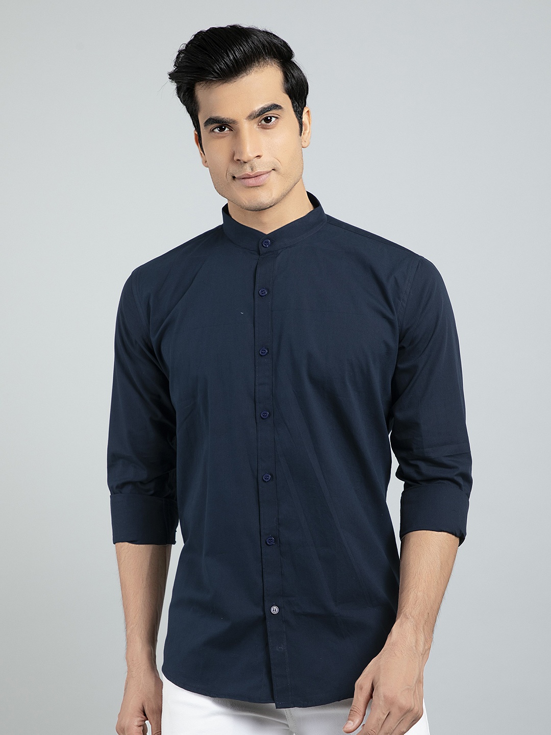 

AMRUTVARSHA CREATION Men Navy Blue Solid Cotton Regular Fit Formal Shirt