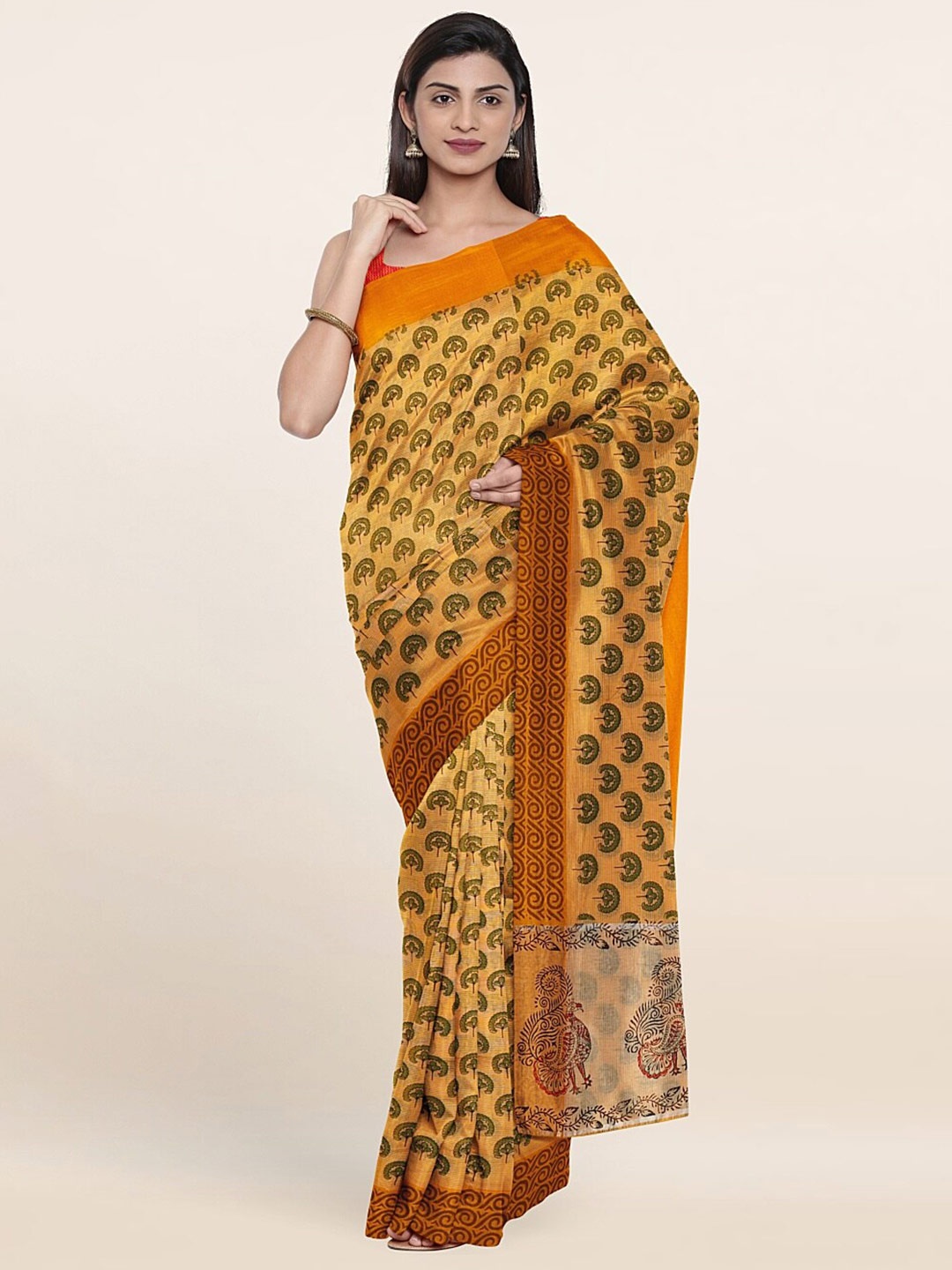 

Pothys Yellow & Grey Floral Pure Cotton Saree