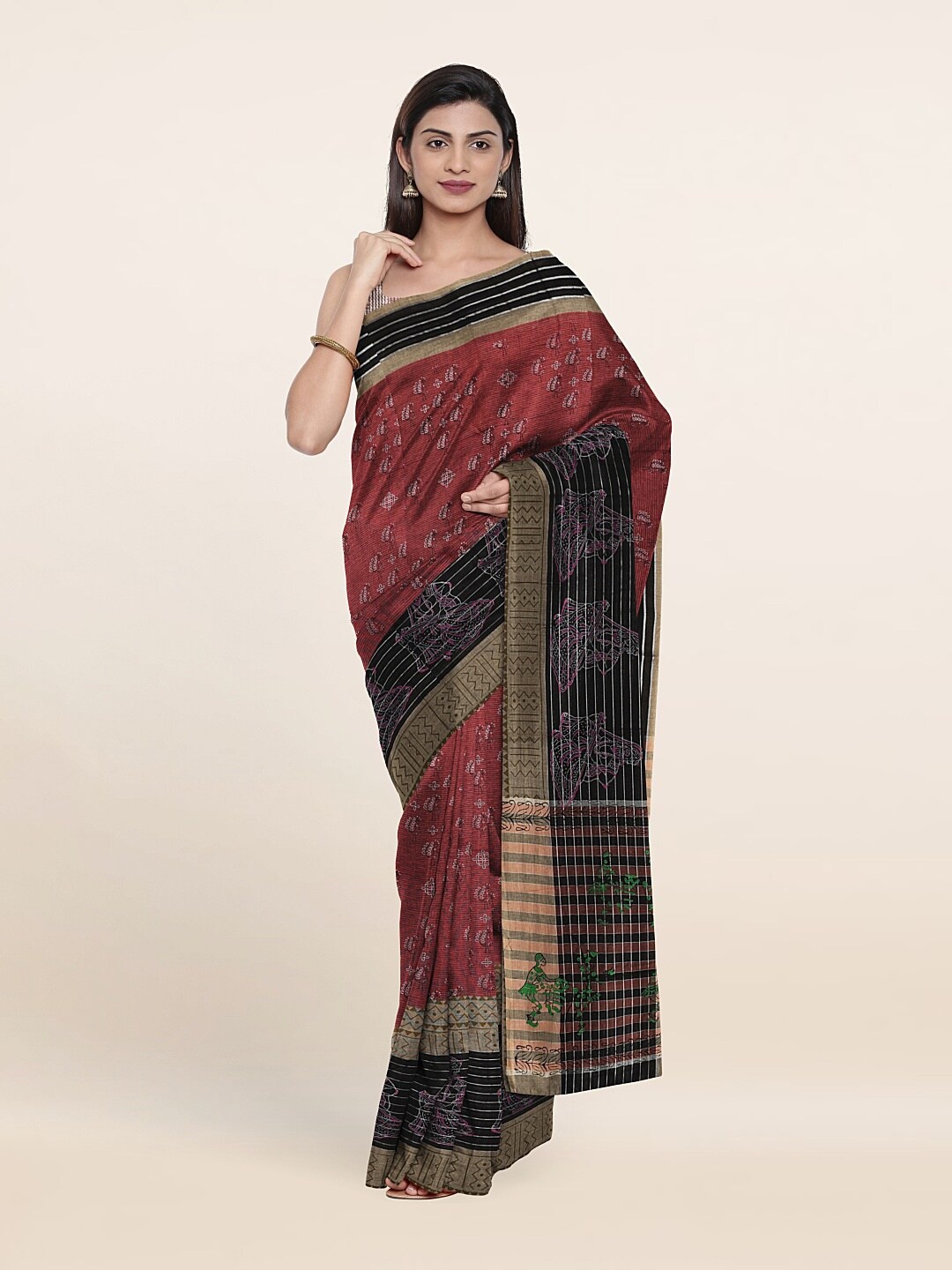 

Pothys Maroon & Black Pure Cotton Saree