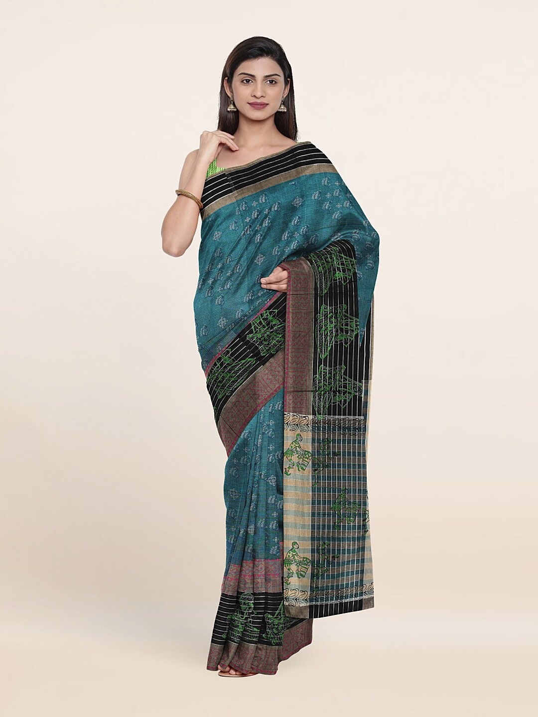 

Pothys Blue & Black Ethnic Motifs Pure Cotton Saree