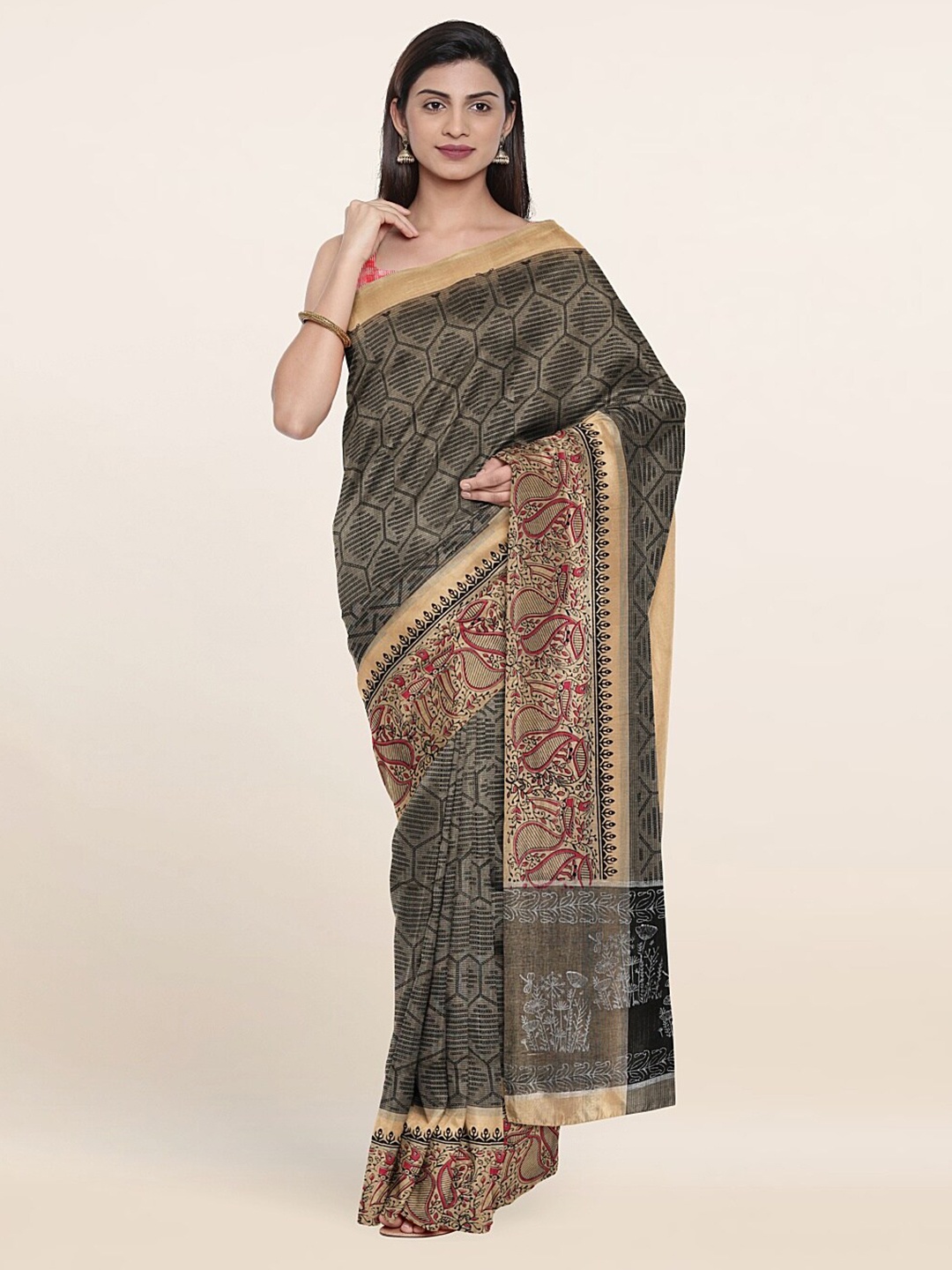 

Pothys Grey & Pink Floral Pure Cotton Saree