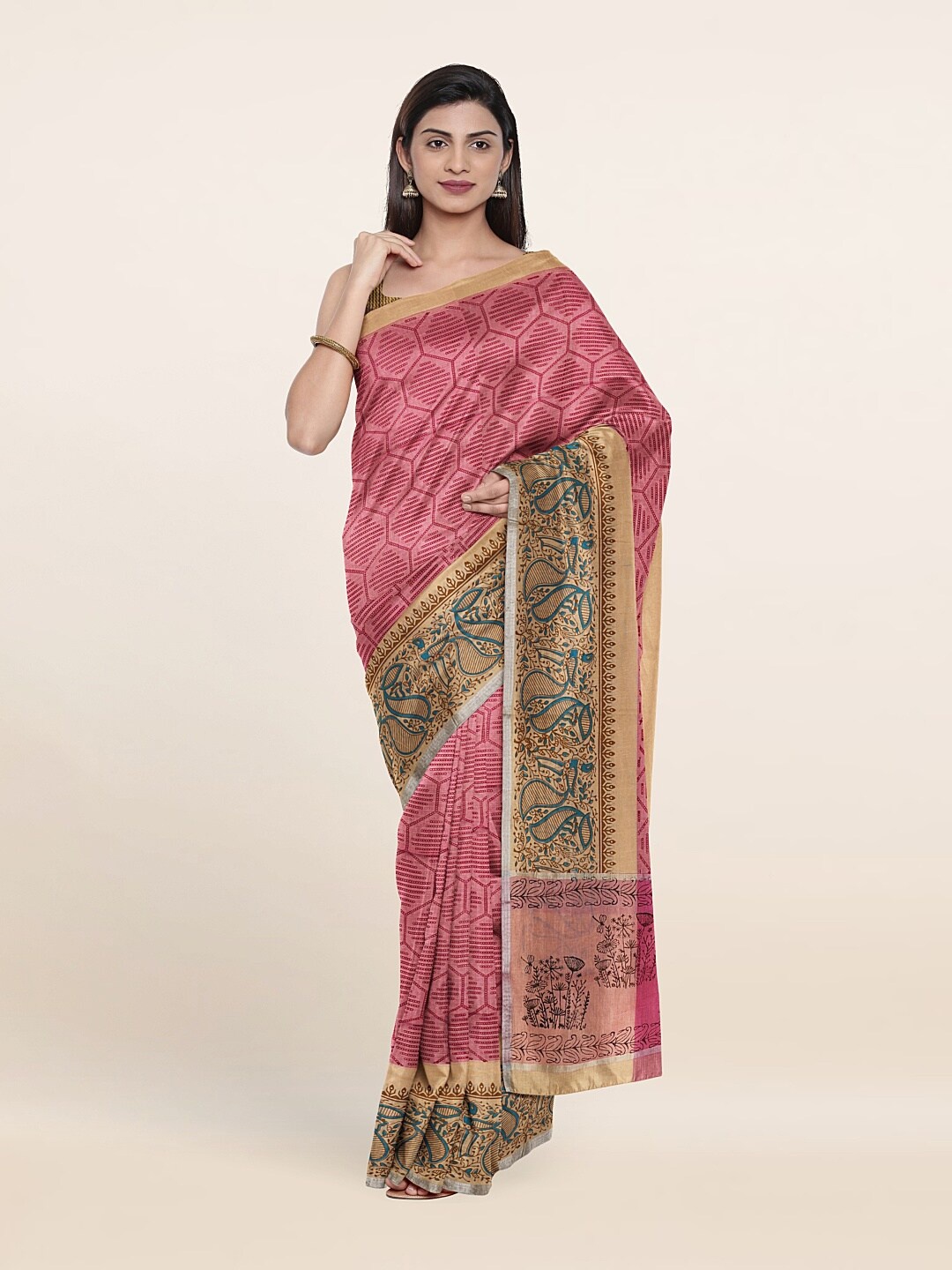 

Pothys Pink & Blue Pure Cotton Saree