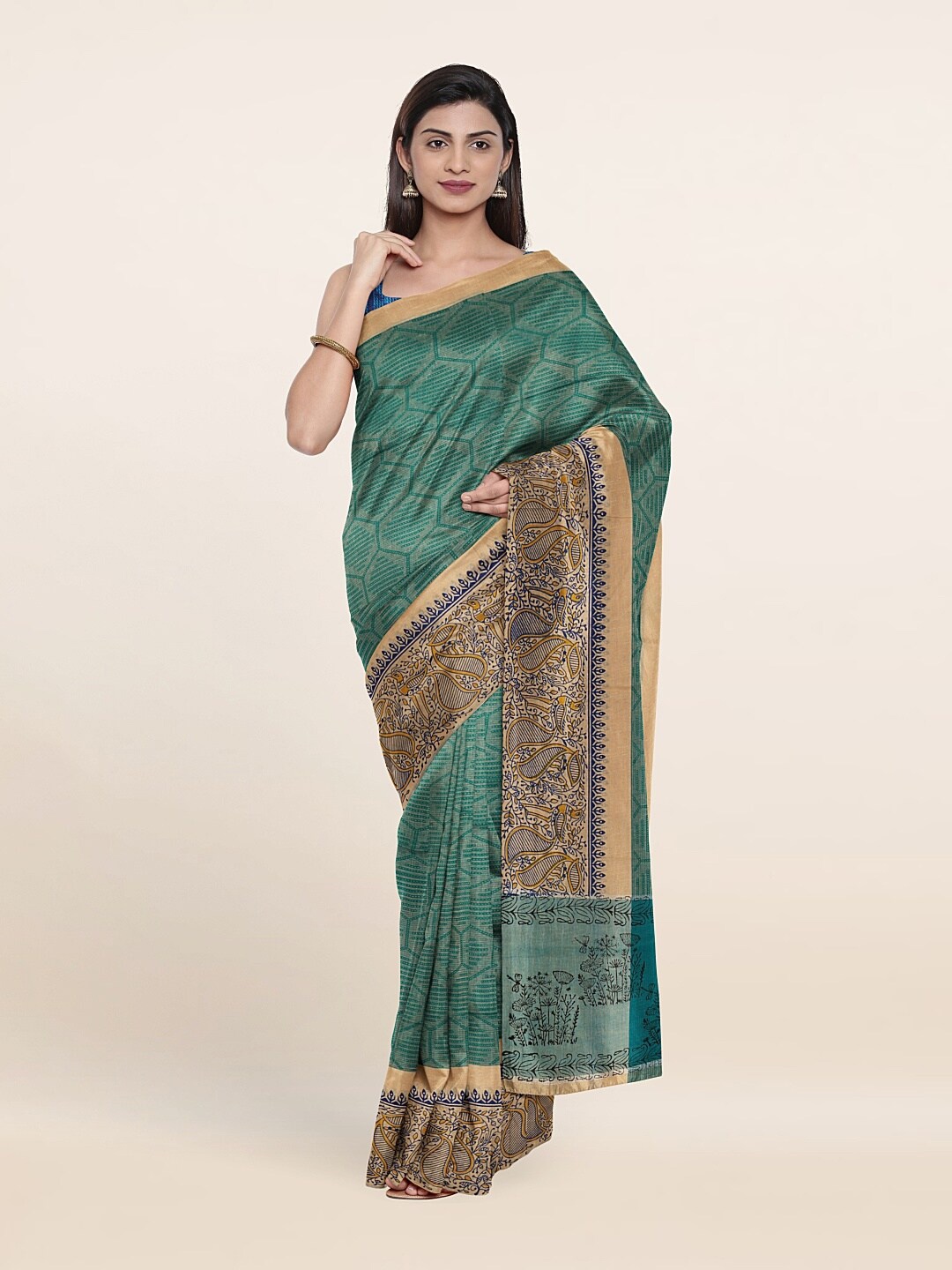 

Pothys Green & Grey Ethnic Motifs Pure Cotton Saree