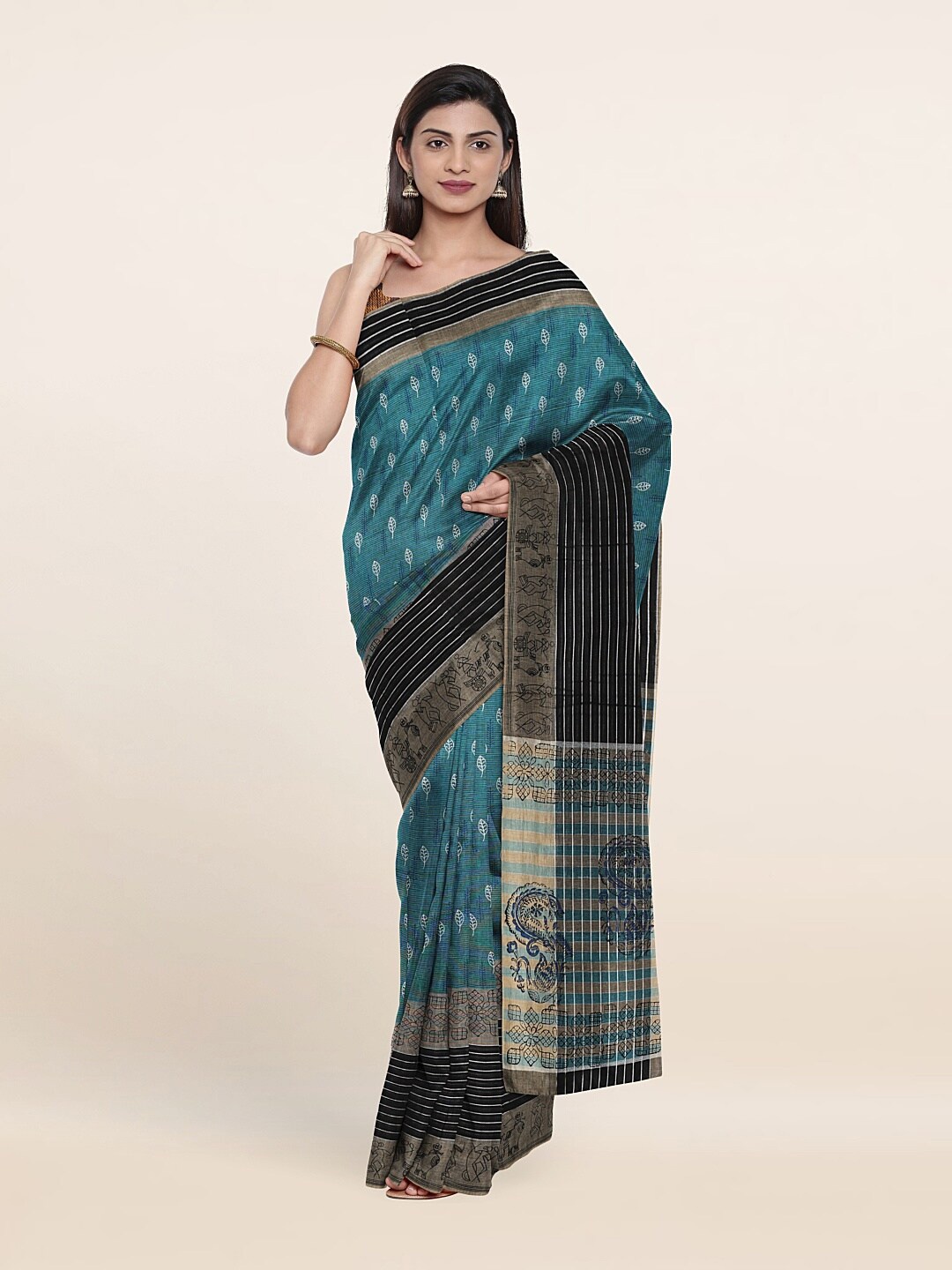 

Pothys Blue & Black Ethnic Motifs Pure Cotton Saree
